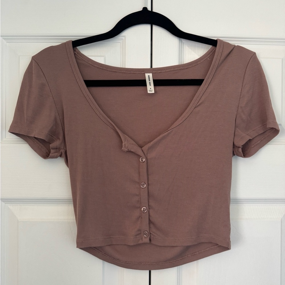 Women's Mauve Button-Up Crop Top
